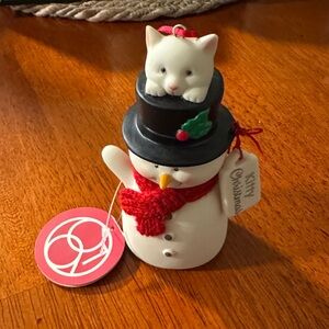 Snow Man with Cat Ornament